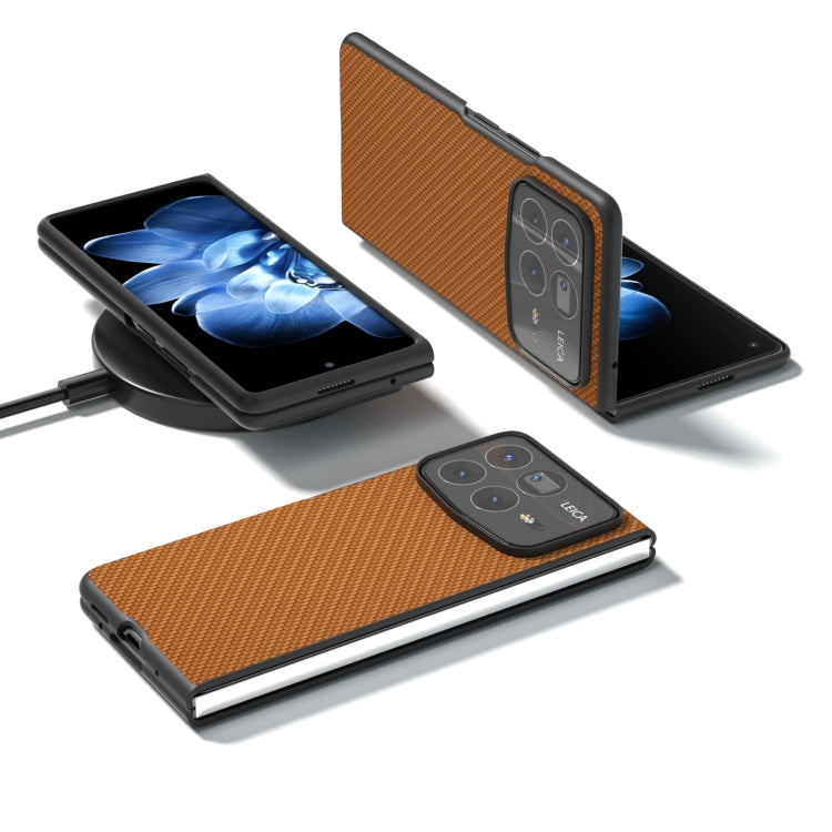 For Xiaomi Mix Fold 4 Black Frame Carbon Fiber Texture PU Phone Case