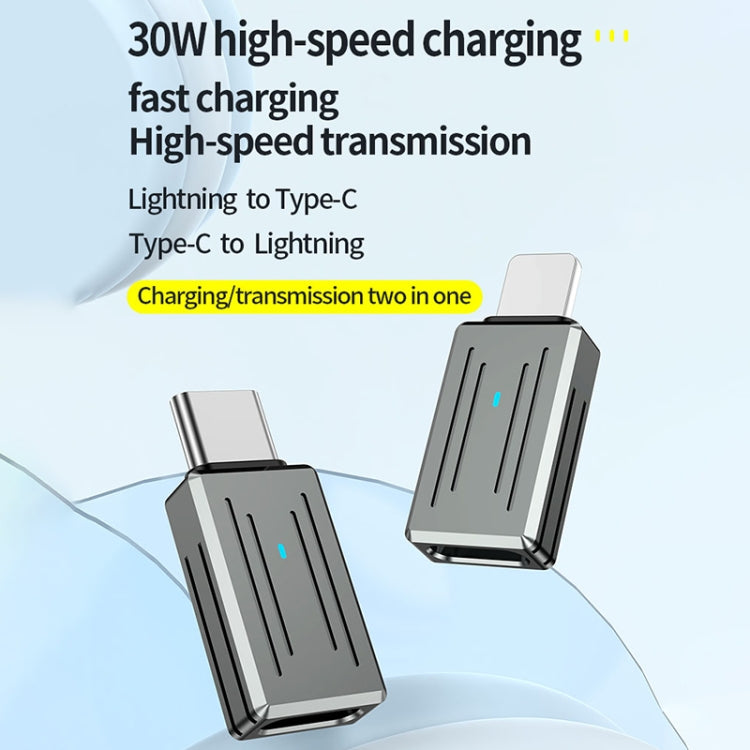 USB-C / Type-C Male to 8 Pin Female Zinc Alloy PD Adapter, Support Fast Charging / Data Transmission - Gun Metal