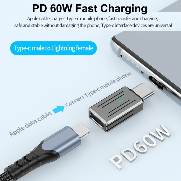 8 Pin Male to USB-C / Type-C Female Zinc Alloy PD Adapter, Support Fast Charging / Data Transmission - Gun Metal