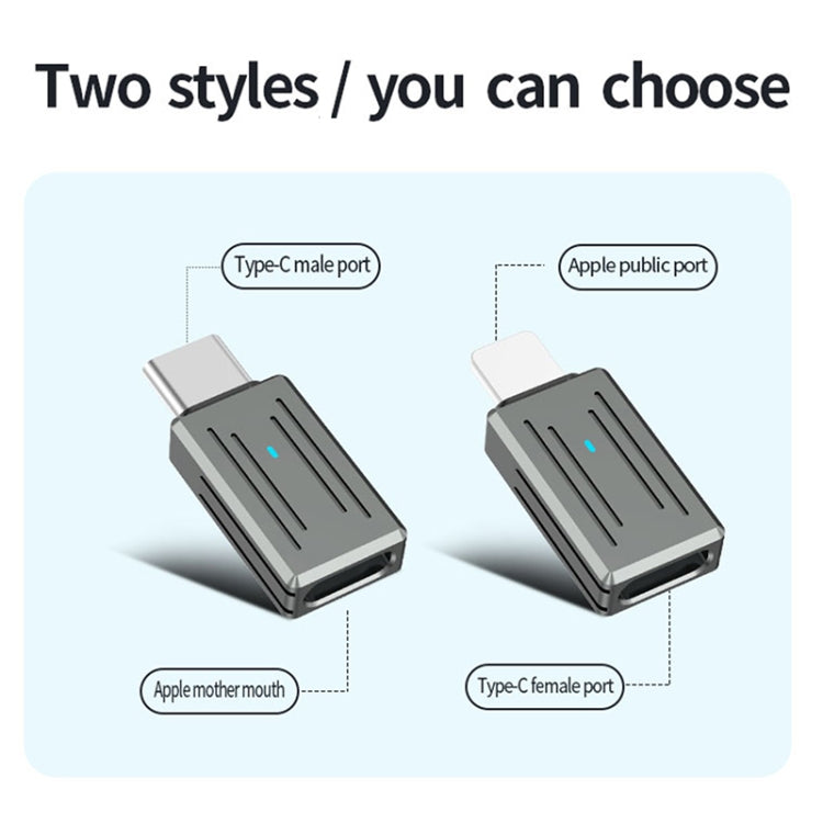 USB-C / Type-C Male to 8 Pin Female Zinc Alloy PD Adapter, Support Fast Charging / Data Transmission - Gun Metal