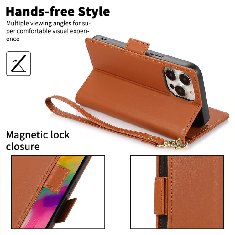 For iPhone 15 Side Buckle RFID Anti-theft Leather Phone Case