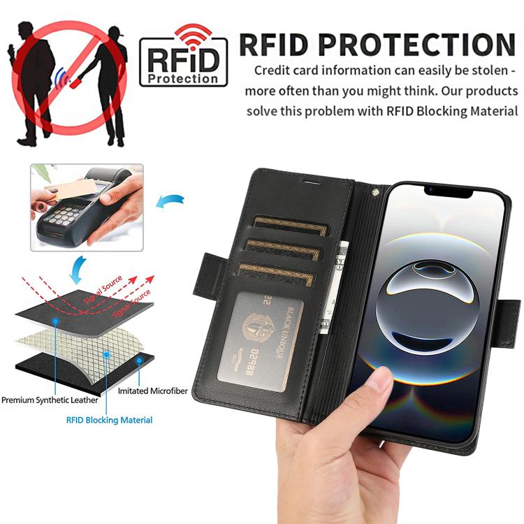 For iPhone 17e / 16e Side Buckle RFID Anti-theft Leather Phone Case