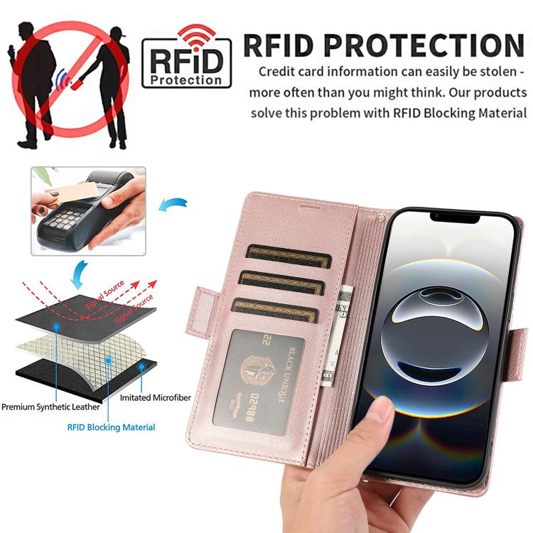 For iPhone 17e / 16e Side Buckle RFID Anti-theft Leather Phone Case
