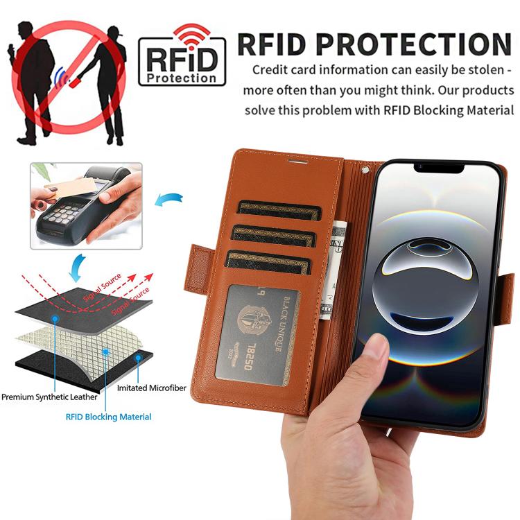 For iPhone 17e / 16e Side Buckle RFID Anti-theft Leather Phone Case