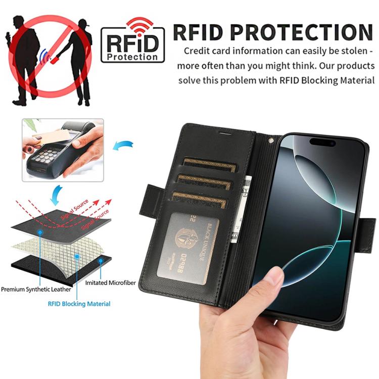For iPhone 17 Pro Max Side Buckle RFID Anti-theft Leather Phone Case