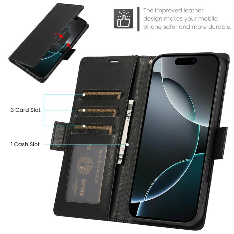 For iPhone 17 Pro Max Side Buckle RFID Anti-theft Leather Phone Case