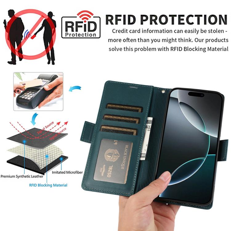 For iPhone 17 Pro Max Side Buckle RFID Anti-theft Leather Phone Case