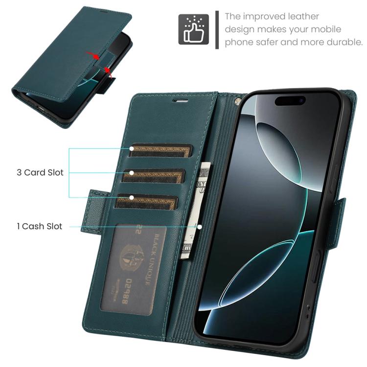 For iPhone 17 Pro Max Side Buckle RFID Anti-theft Leather Phone Case