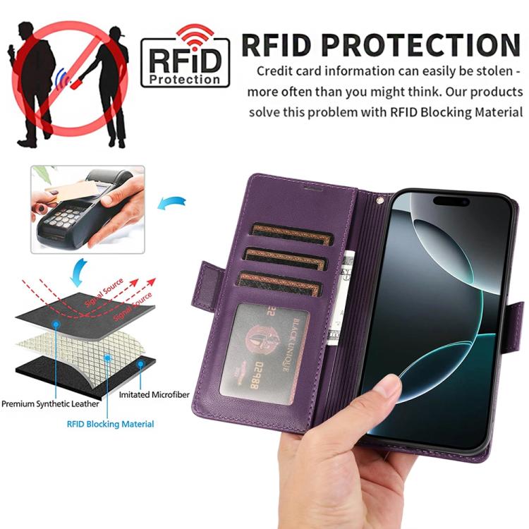 For iPhone 17 Pro Max Side Buckle RFID Anti-theft Leather Phone Case