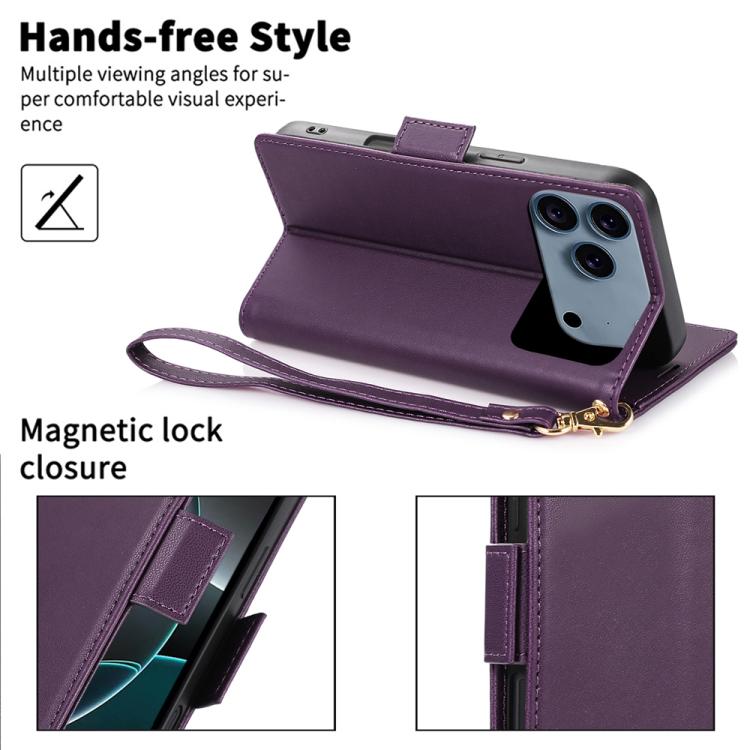 For iPhone 17 Pro Max Side Buckle RFID Anti-theft Leather Phone Case