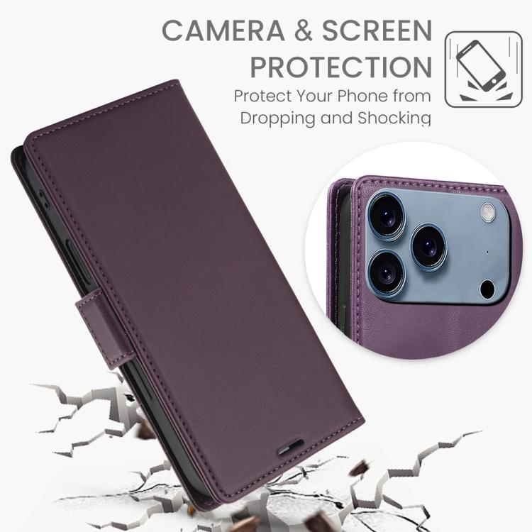 For iPhone 17 Pro Max Side Buckle RFID Anti-theft Leather Phone Case