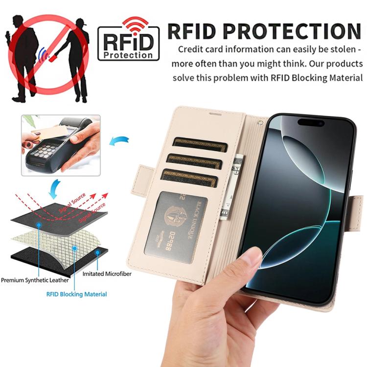 For iPhone 17 Pro Max Side Buckle RFID Anti-theft Leather Phone Case