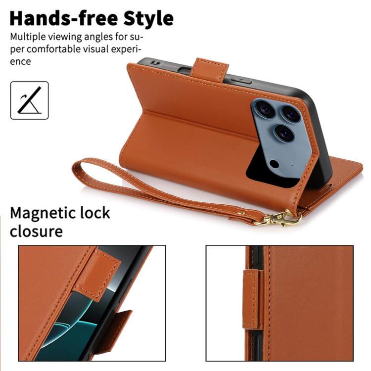For iPhone 17 Pro Max Side Buckle RFID Anti-theft Leather Phone Case