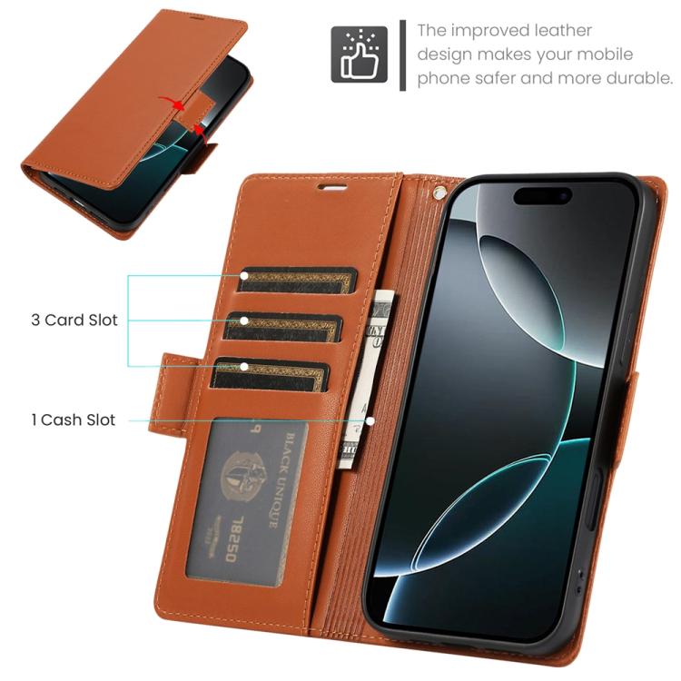 For iPhone 17 Pro Max Side Buckle RFID Anti-theft Leather Phone Case