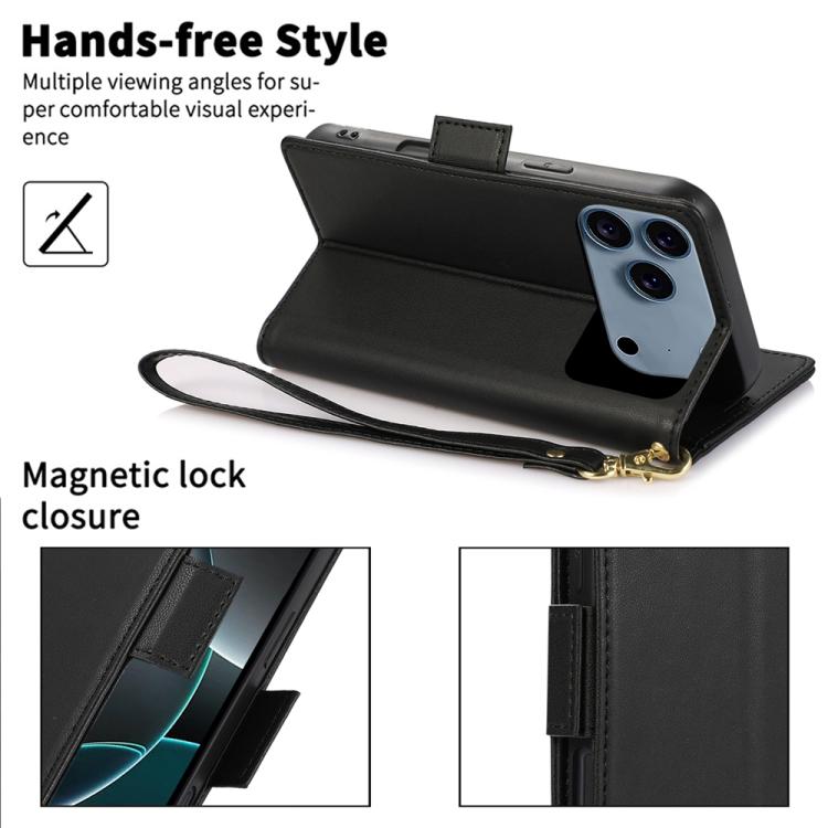 For iPhone 17 Pro Side Buckle RFID Anti-theft Leather Phone Case