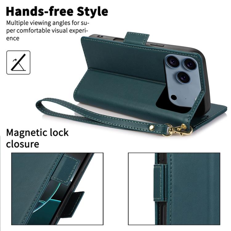 For iPhone 17 Pro Side Buckle RFID Anti-theft Leather Phone Case