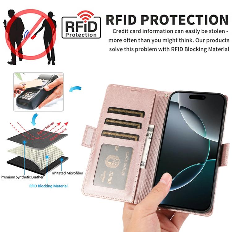 For iPhone 17 Pro Side Buckle RFID Anti-theft Leather Phone Case