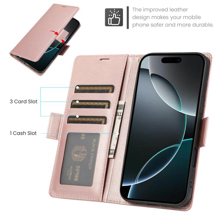 For iPhone 17 Pro Side Buckle RFID Anti-theft Leather Phone Case