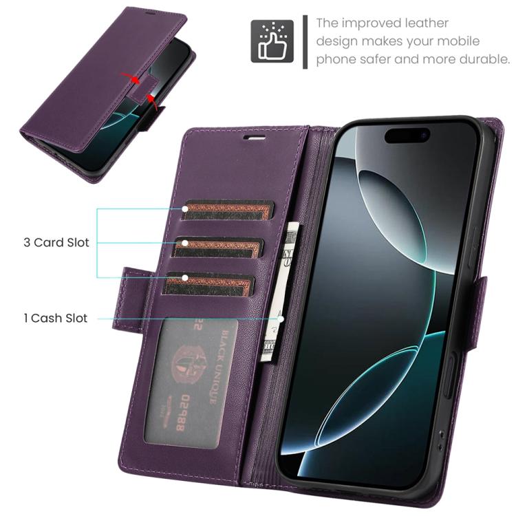 For iPhone 17 Pro Side Buckle RFID Anti-theft Leather Phone Case