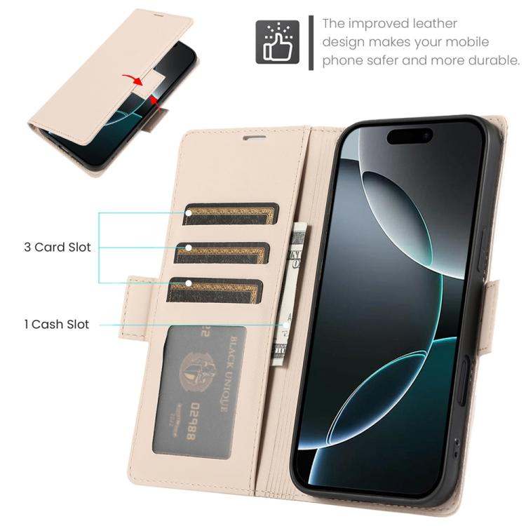 For iPhone 17 Pro Side Buckle RFID Anti-theft Leather Phone Case