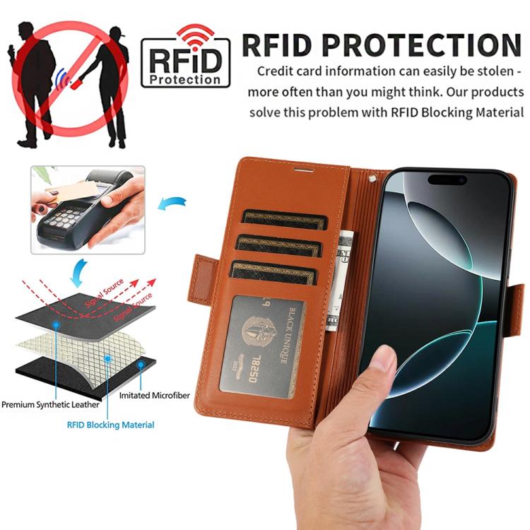 For iPhone 17 Pro Side Buckle RFID Anti-theft Leather Phone Case