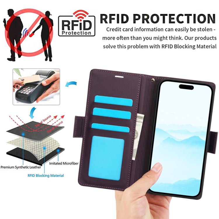 For iPhone 17 Side Buckle RFID Anti-theft Leather Phone Case