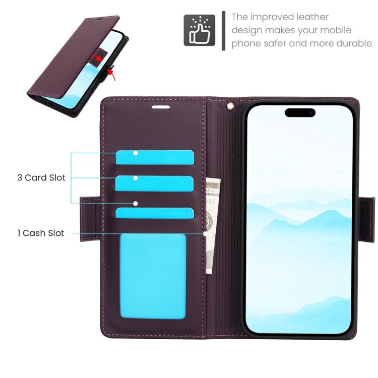 For iPhone 17 Side Buckle RFID Anti-theft Leather Phone Case