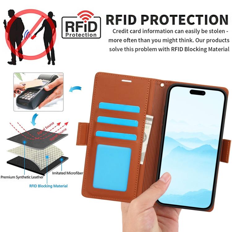For iPhone 17 Side Buckle RFID Anti-theft Leather Phone Case