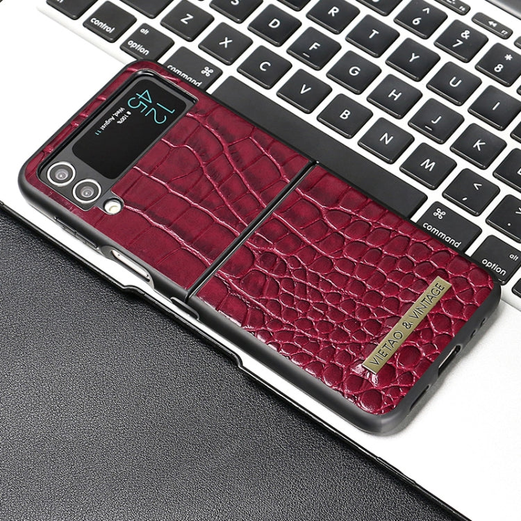 For Samsung Galaxy Z Flip4 VIETAO Crocodile Texture PU Leather Phone Case