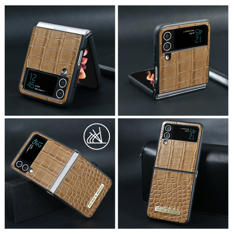 For Samsung Galaxy Z Flip4 VIETAO Crocodile Texture PU Leather Phone Case