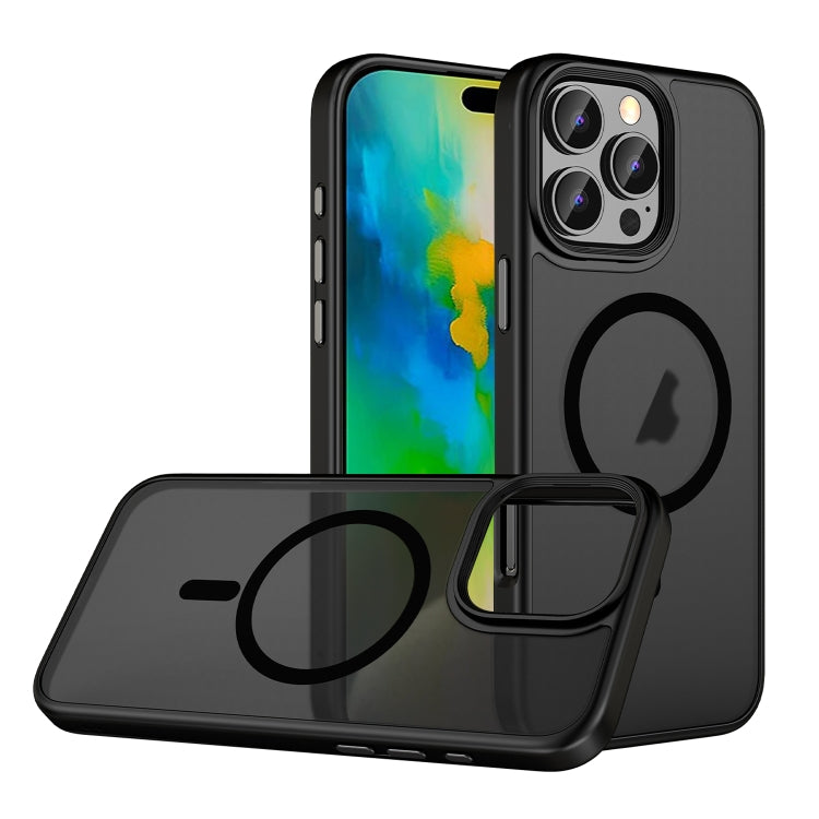 For iPhone 16 Pro Skin Feel Frosted MagSafe Magnetic Phone Case - Transparent Black