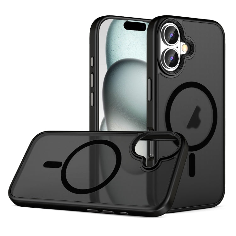 For iPhone 16 Plus Skin Feel Frosted MagSafe Magnetic Phone Case - Transparent Black