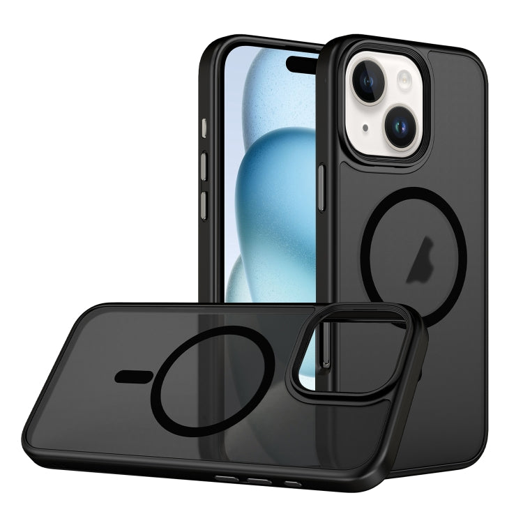 For iPhone 15 Skin Feel Frosted MagSafe Magnetic Phone Case - Transparent Black