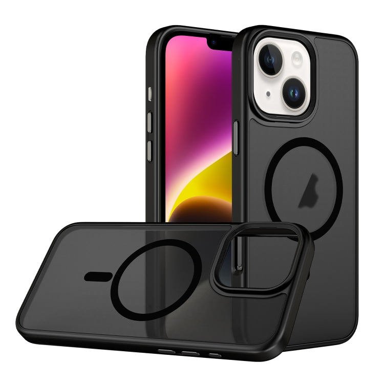 For iPhone 14 Skin Feel Frosted MagSafe Magnetic Phone Case - Transparent Black