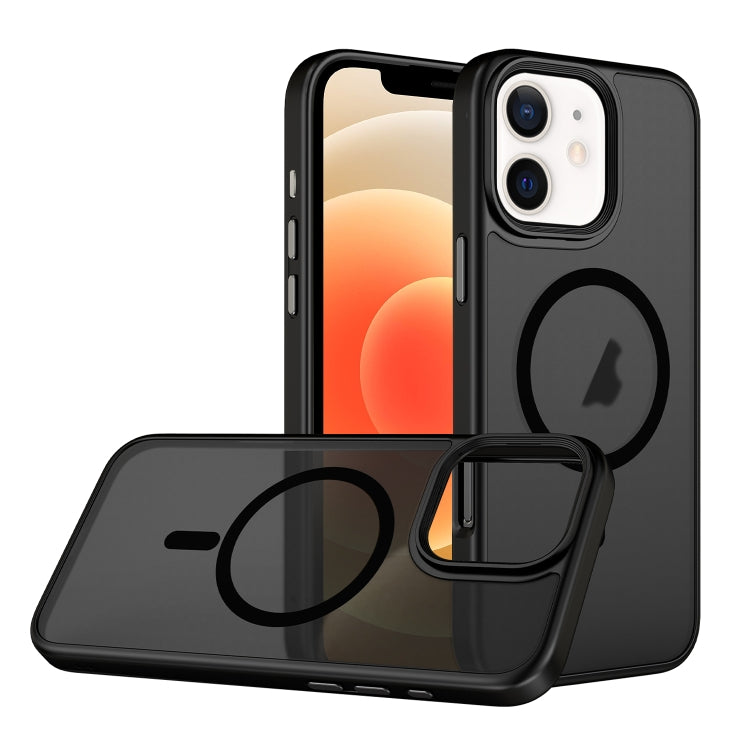 For iPhone 12 Skin Feel Frosted MagSafe Magnetic Phone Case - Transparent Black