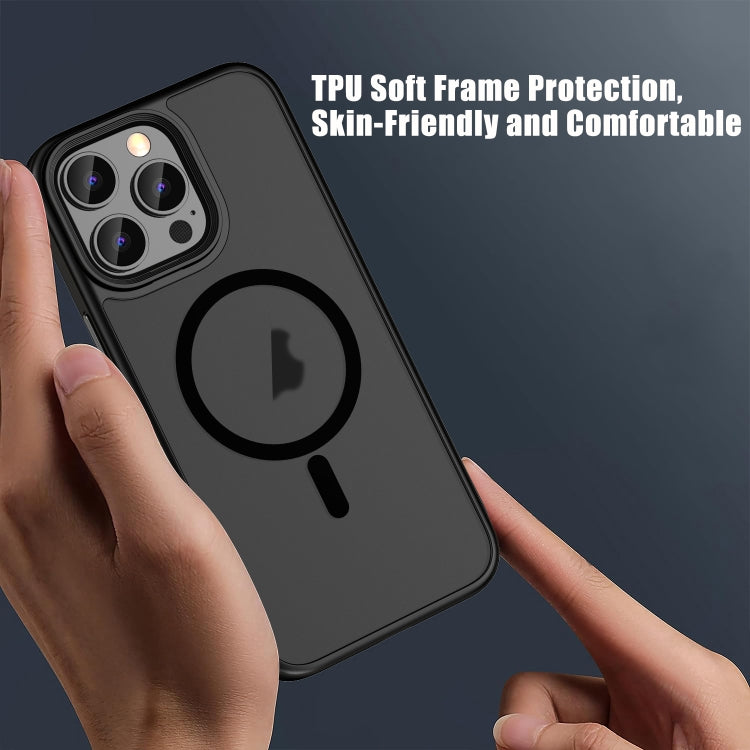 For iPhone 14 Plus Skin Feel Frosted MagSafe Magnetic Phone Case - Transparent Black