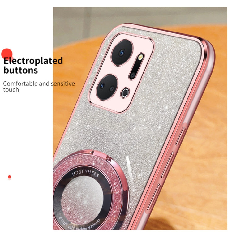 For Honor X7a Plated Gradient Glitter Round Holder TPU Phone Case