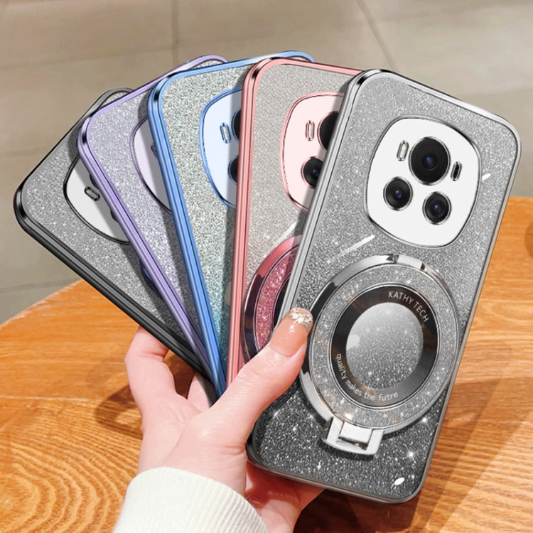 For Honor Magic6 Plated Gradient Glitter Round Holder TPU Phone Case