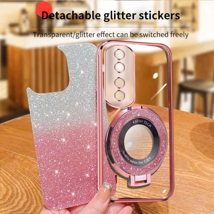 For Honor 90 Pro Plated Gradient Glitter Round Holder TPU Phone Case