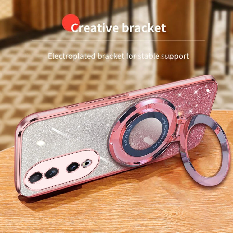 For Honor 90 Plated Gradient Glitter Round Holder TPU Phone Case
