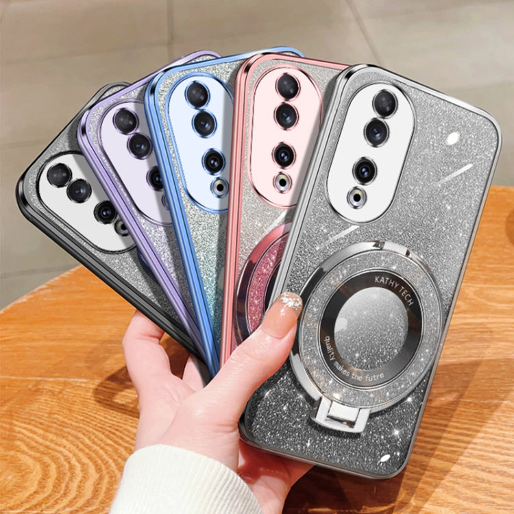 For Honor 90 Plated Gradient Glitter Round Holder TPU Phone Case
