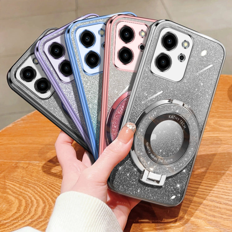 For Honor 80 SE Plated Gradient Glitter Round Holder TPU Phone Case