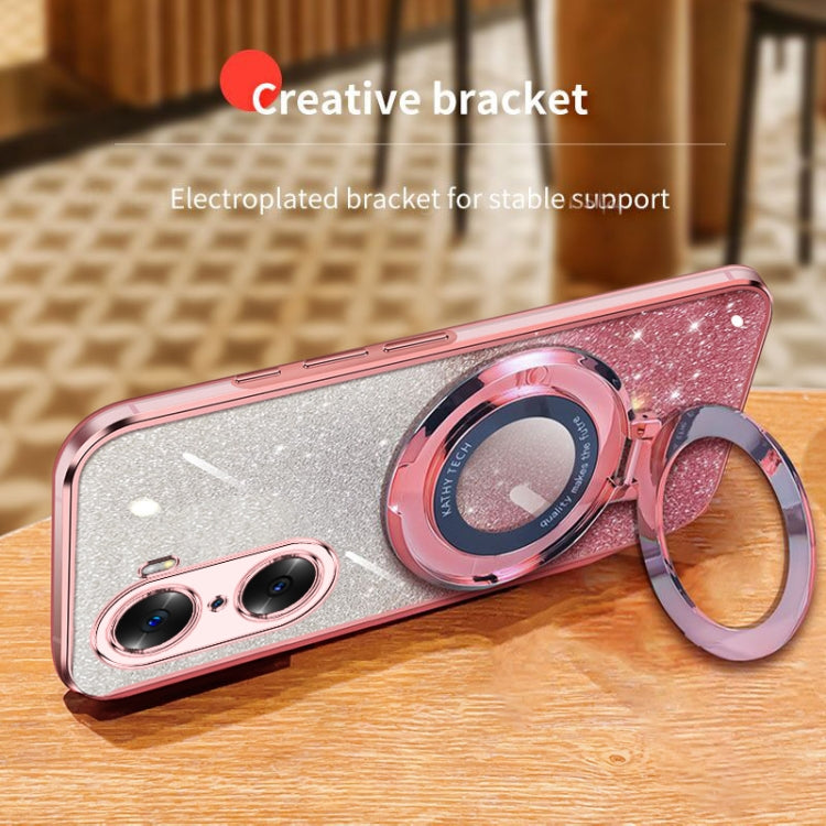 For Honor 60 Plated Gradient Glitter Round Holder TPU Phone Case