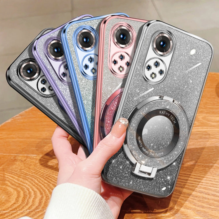 For Honor 50 Pro Plated Gradient Glitter Round Holder TPU Phone Case