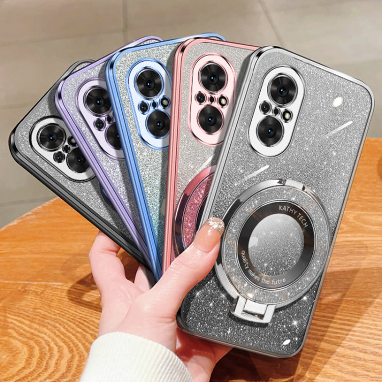 For Honor 50 SE Plated Gradient Glitter Round Holder TPU Phone Case