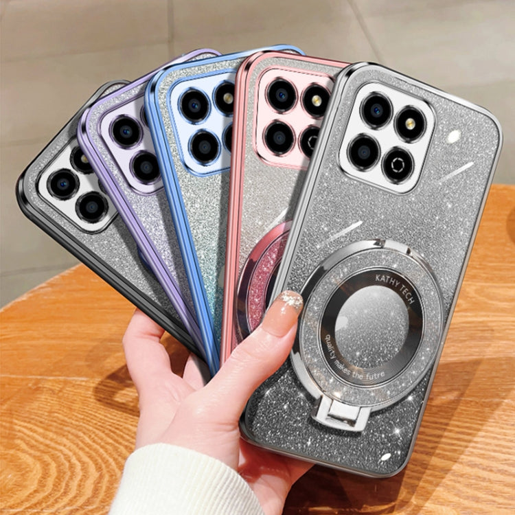 For Honor X8 5G / Play 30M Plated Gradient Glitter Round Holder TPU Phone Case