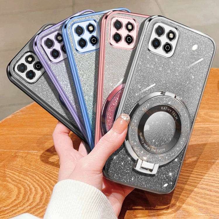 For Honor Play 20 Plated Gradient Glitter Round Holder TPU Phone Case