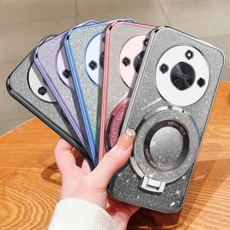For Honor X50 Plated Gradient Glitter Round Holder TPU Phone Case