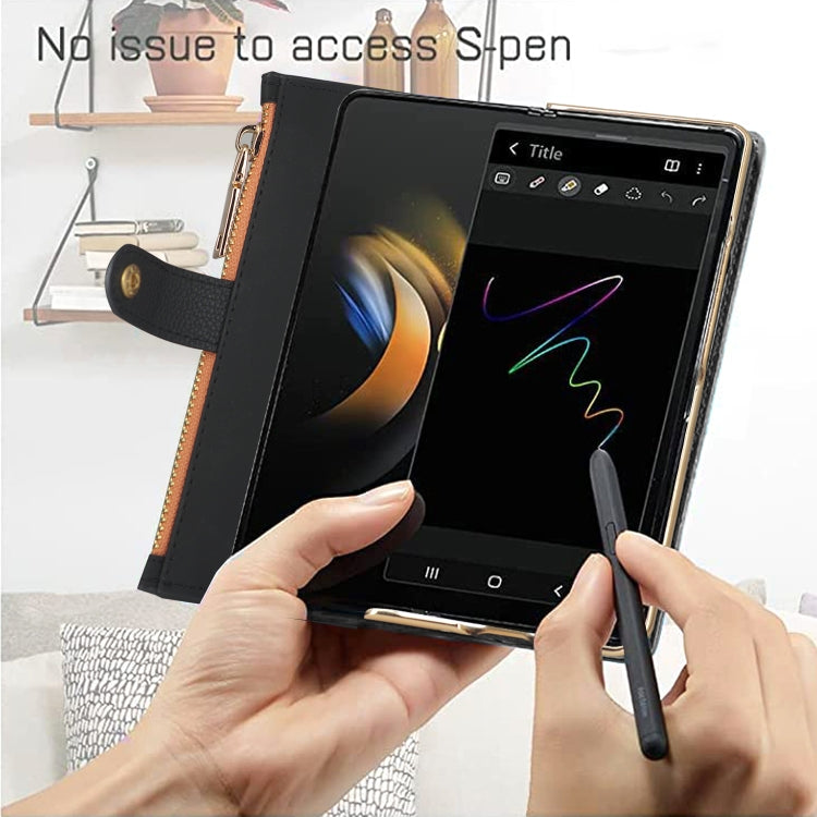 For Samsung Galaxy Z Fold5 VIETAO RFID Wallet Leather Phone Case with Wrist Strap