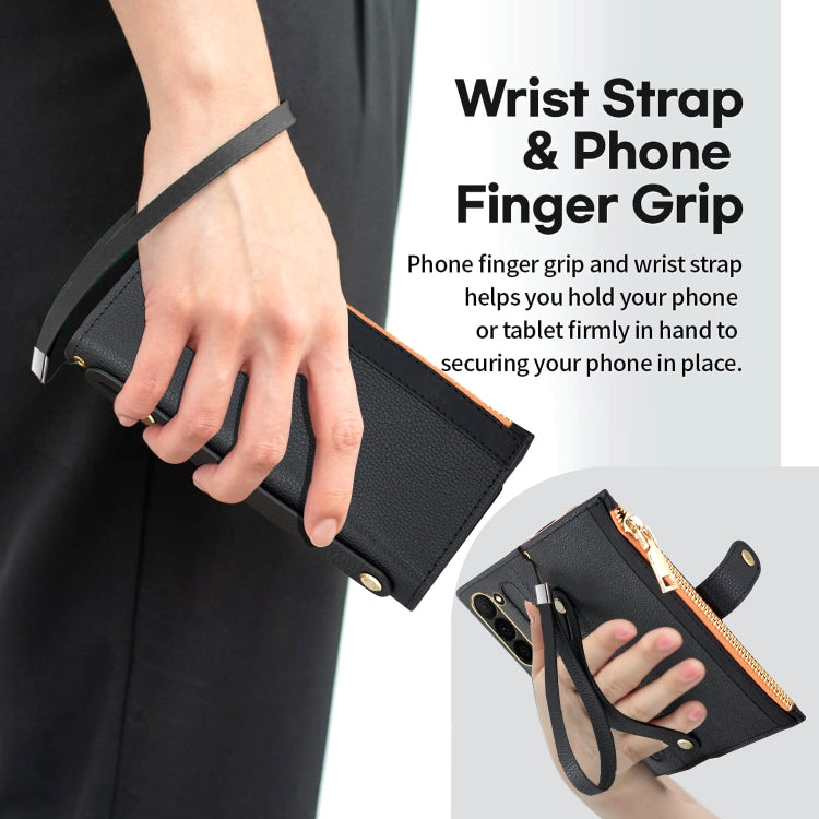For Samsung Galaxy Z Fold5 VIETAO RFID Wallet Leather Phone Case with Wrist Strap